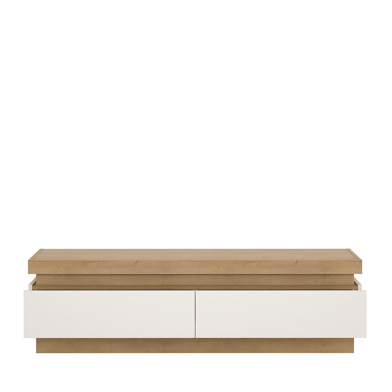 Lyon 2 Drawer TV Cabinet in Riviera Oak/White High Gloss — side angle