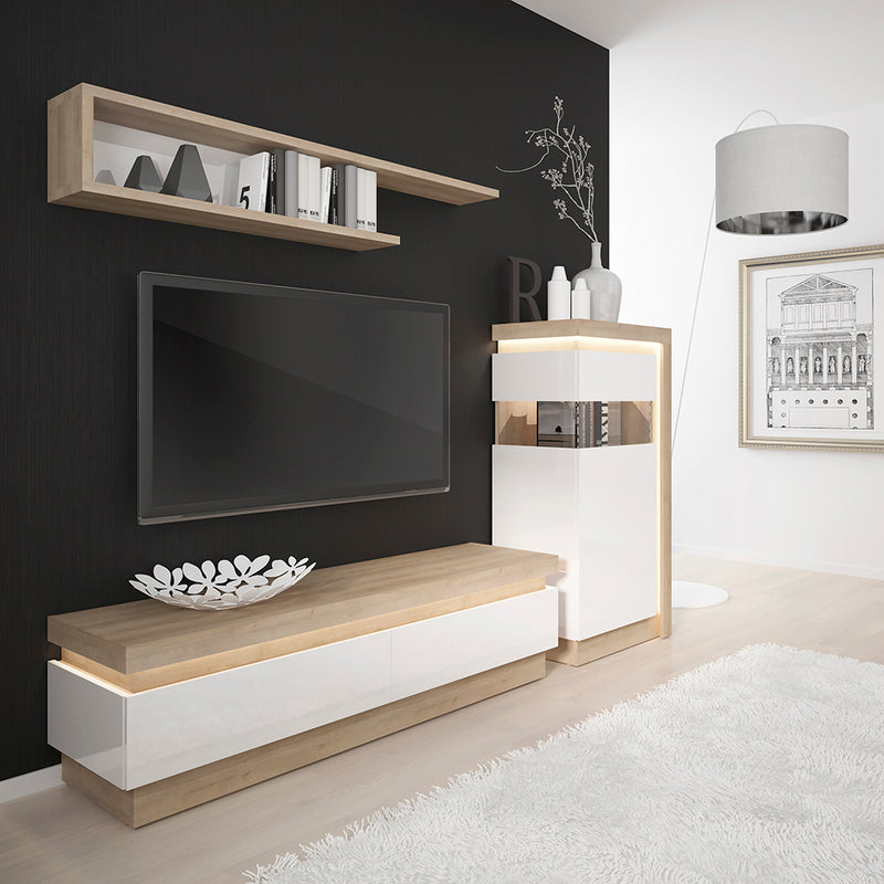 Lyon 2 Drawer TV Cabinet in Riviera Oak/White High Gloss — detail view