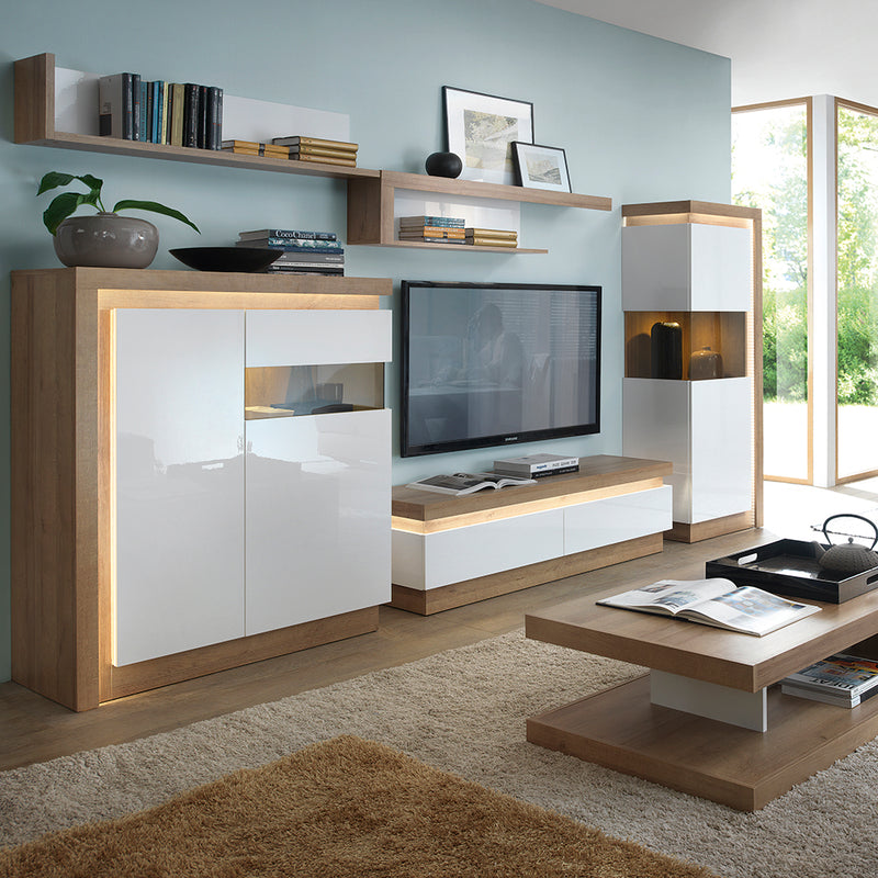 Lyon 2 Drawer TV Cabinet in Riviera Oak/White High Gloss — alternative angle