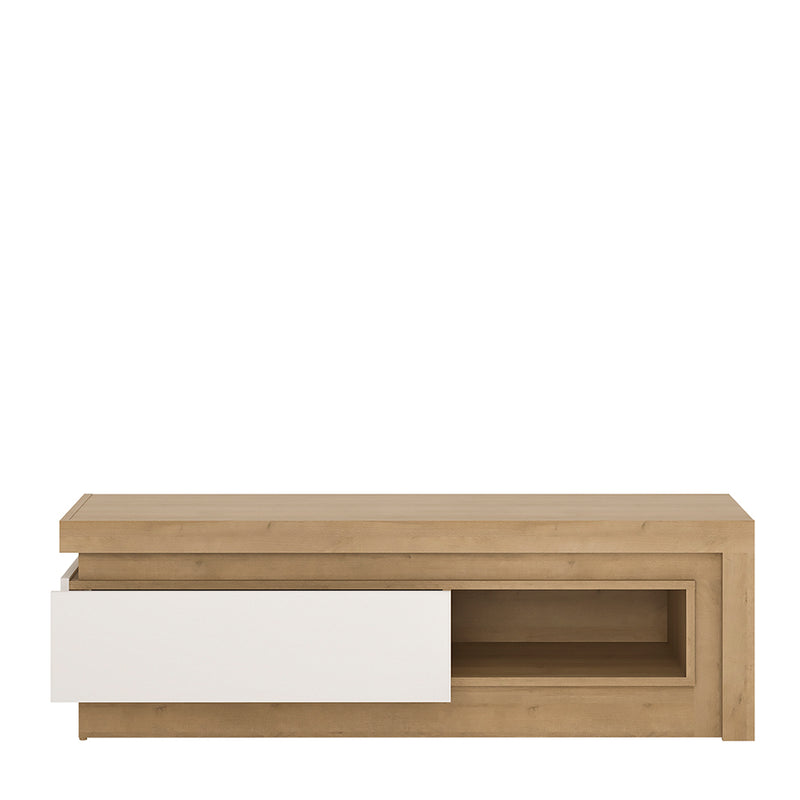 Lyon 1 Drawer TV Cabinet with Open Shelf in Riviera Oak/White High Gloss — side angle