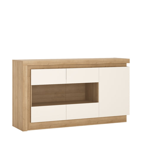 Lyon 3 Door Glazed Sideboard in Riviera Oak/White High Gloss — front view