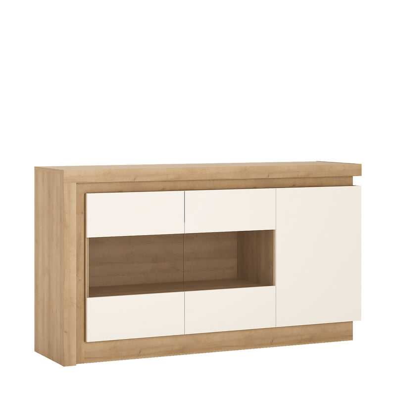 Lyon 3 Door Glazed Sideboard in Riviera Oak/White High Gloss — front view