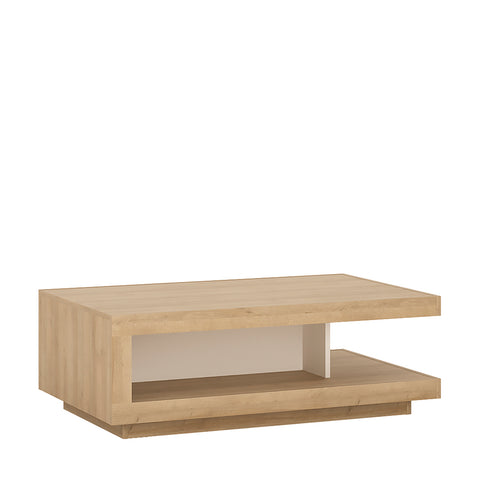 Lyon Designer Coffee Table in Riviera Oak/White High Gloss — front view