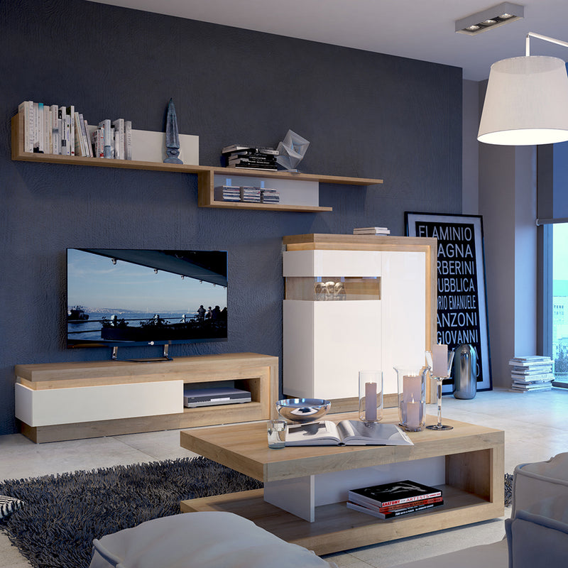 Lyon Designer Coffee Table in Riviera Oak/White High Gloss — detail view