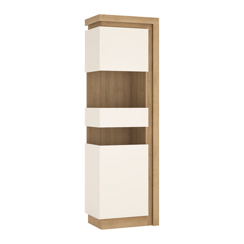 Lyon Tall Narrow Display Cabinet (LHD) in Riviera Oak/White High Gloss — front view