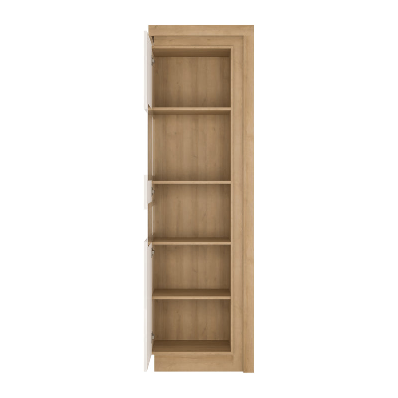 Lyon Tall Narrow Display Cabinet (LHD) in Riviera Oak/White High Gloss — detail view