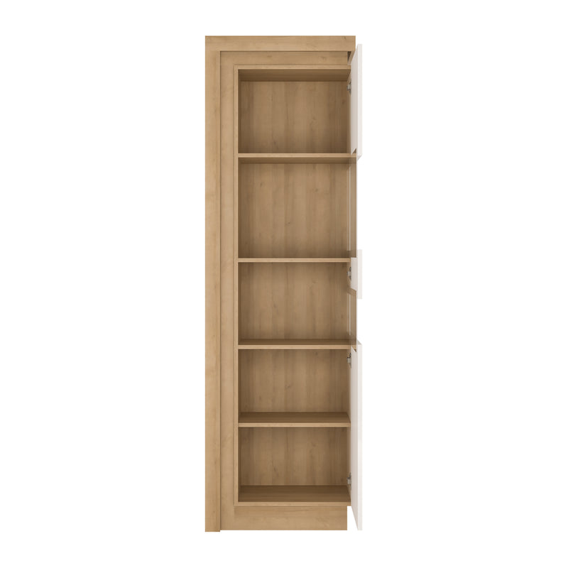 Lyon Tall Narrow Display Cabinet (RHD) in Riviera Oak/White High Gloss — detail view