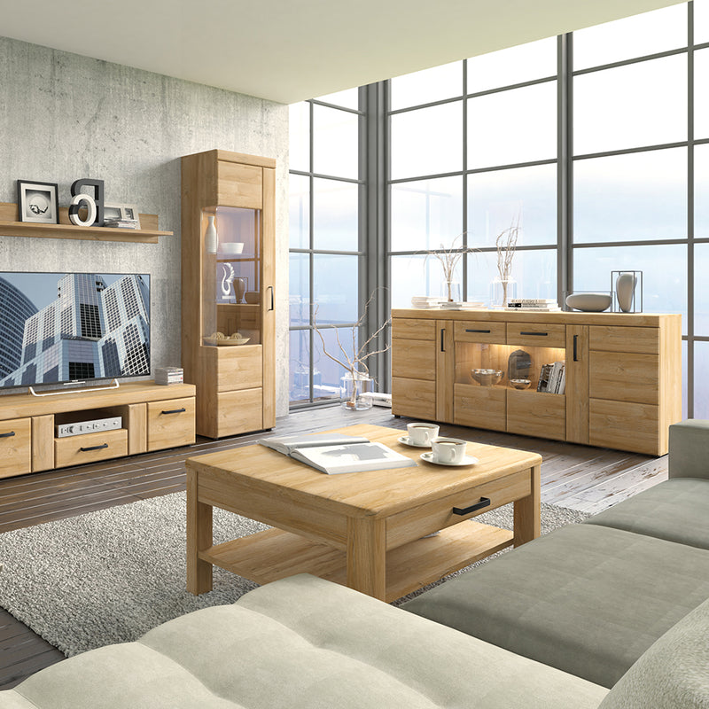 Cortina Tall Glazed Display Cabinet (LH) in Grandson Oak — detail view
