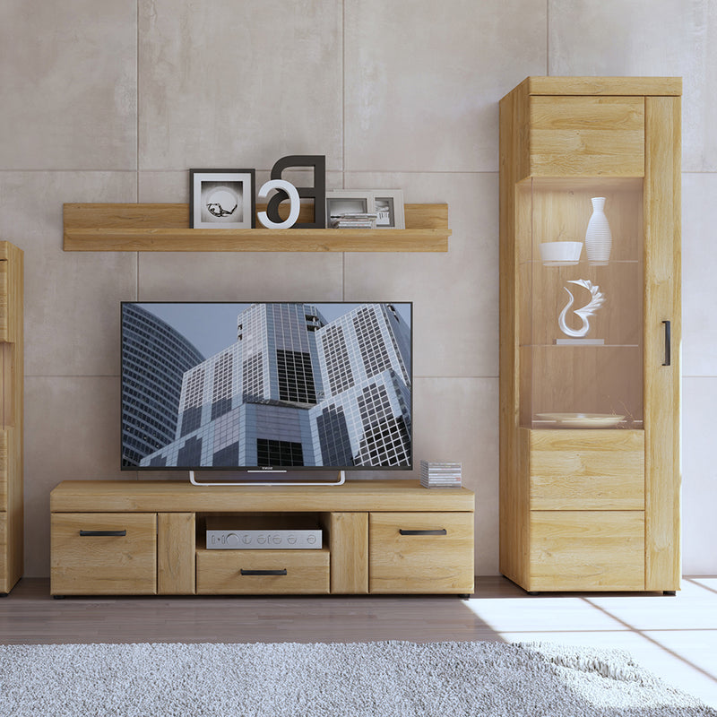 Cortina Tall Glazed Display Cabinet (LH) in Grandson Oak — alternative angle