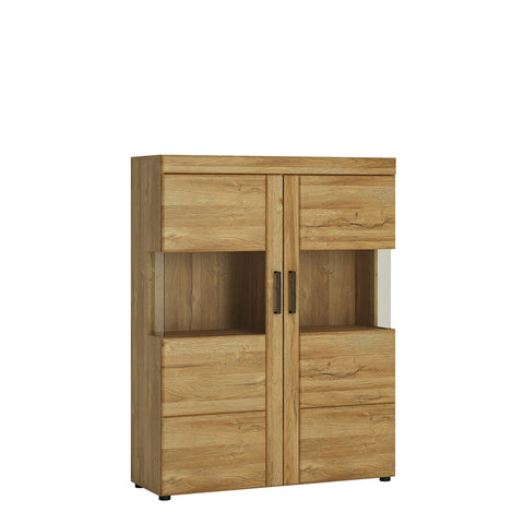 Cortina Low Wide 2 Door Display Cabinet in Grandson Oak — front view