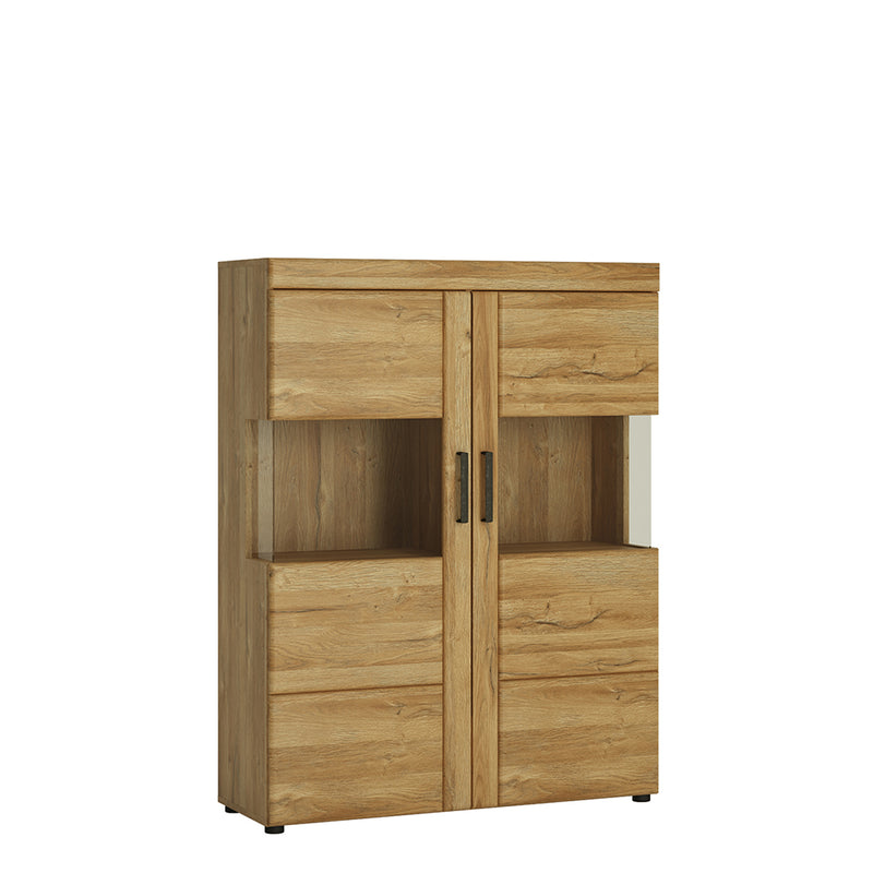 Cortina Low Wide 2 Door Display Cabinet in Grandson Oak — front view