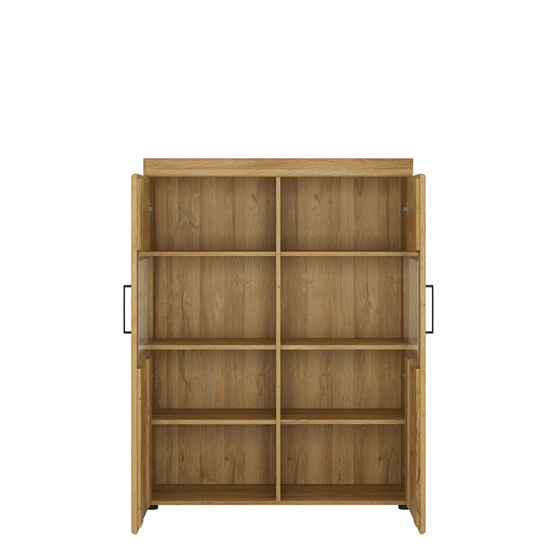 Cortina Low Wide 2 Door Display Cabinet in Grandson Oak — side angle