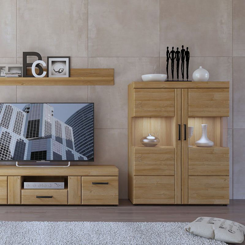 Cortina Low Wide 2 Door Display Cabinet in Grandson Oak — alternative angle
