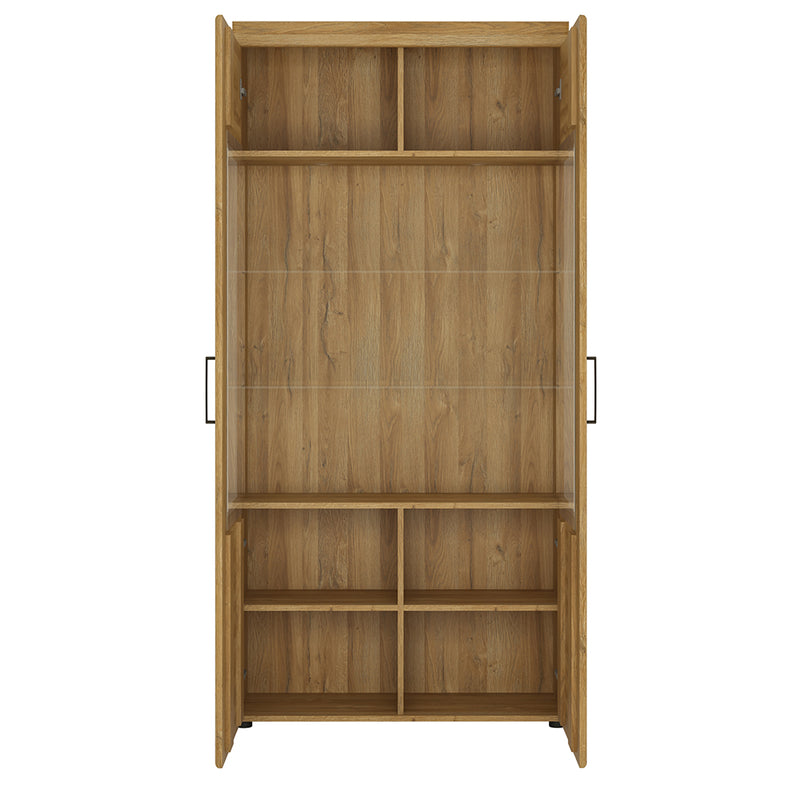 Cortina Tall Wide 2 Door glazed Display Cabinet in Grandson Oak — side angle