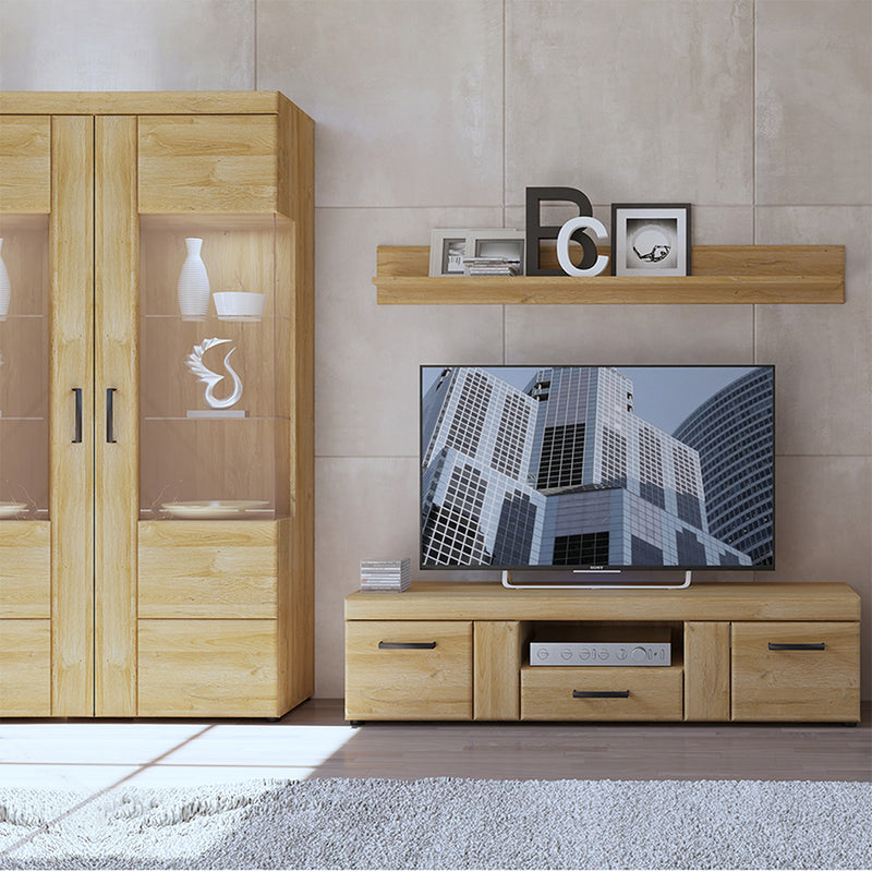Cortina Tall Wide 2 Door glazed Display Cabinet in Grandson Oak — alternative angle