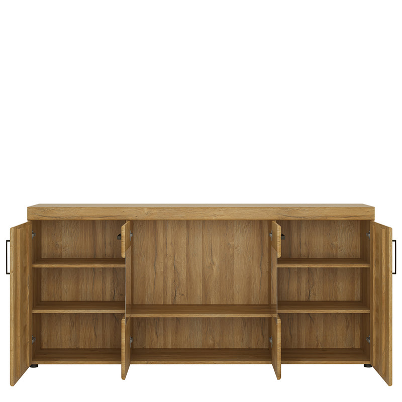 Cortina 4 Door Wide Glazed Sideboard in Grandson Oak — side angle