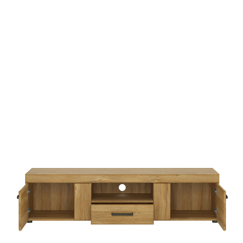 Cortina 2 Door 1 Drawer Wide TV Cabinet in Grandson Oak — side angle