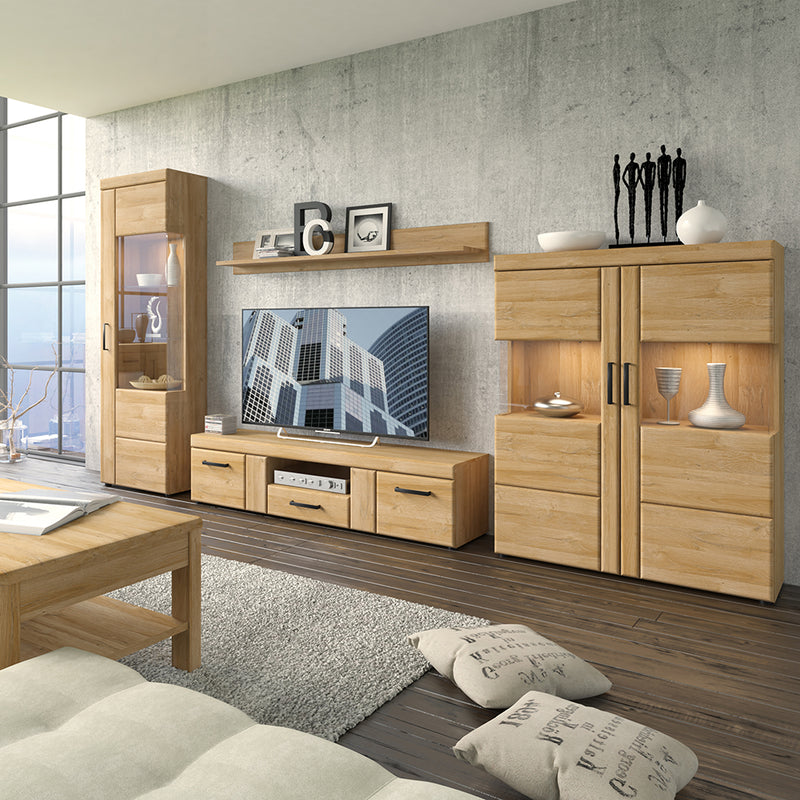 Cortina 2 Door 1 Drawer Wide TV Cabinet in Grandson Oak — detail view