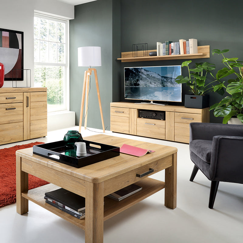 Cortina 2 Door 1 Drawer Tall TV Cabinet in Grandson Oak — alternative angle