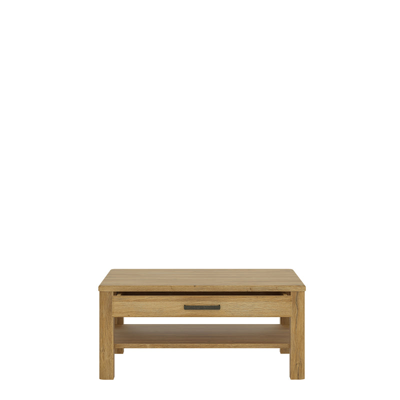 Cortina 1 Drawer Coffee Table in Grandson Oak — side angle