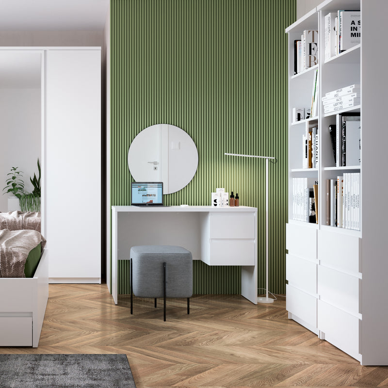 Fribo Tall Narrow 3 Drawer Bookcase in White — detail view