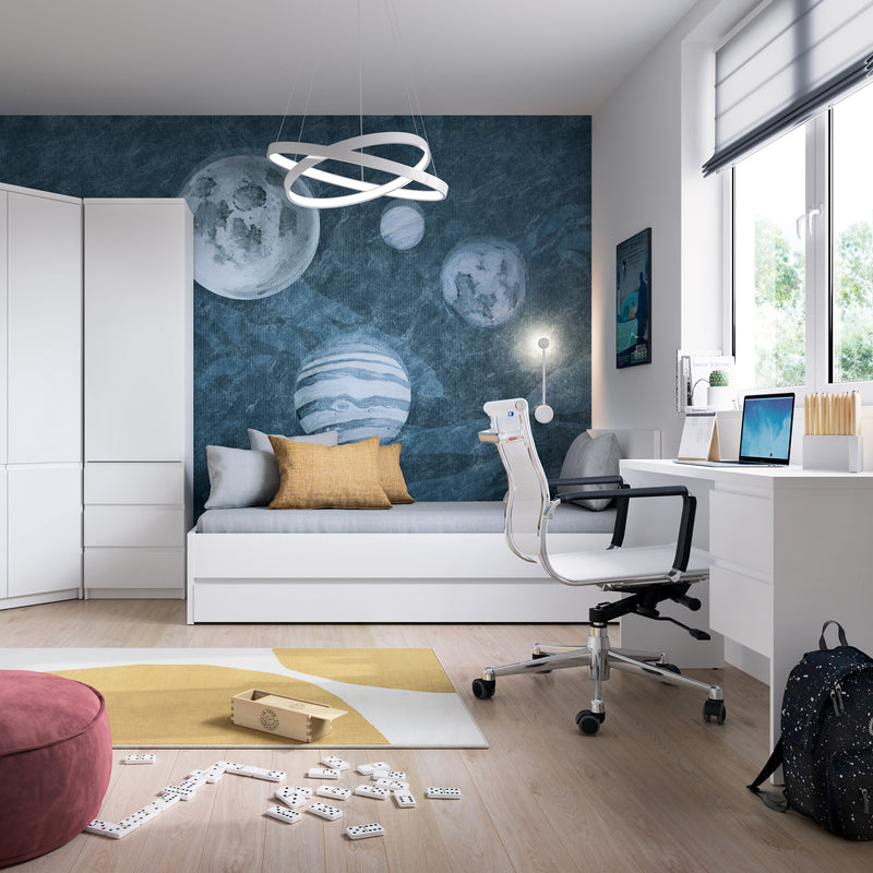 Fribo Tall Narrow 1 Door 3 Drawer Cupboard in White — alternative angle