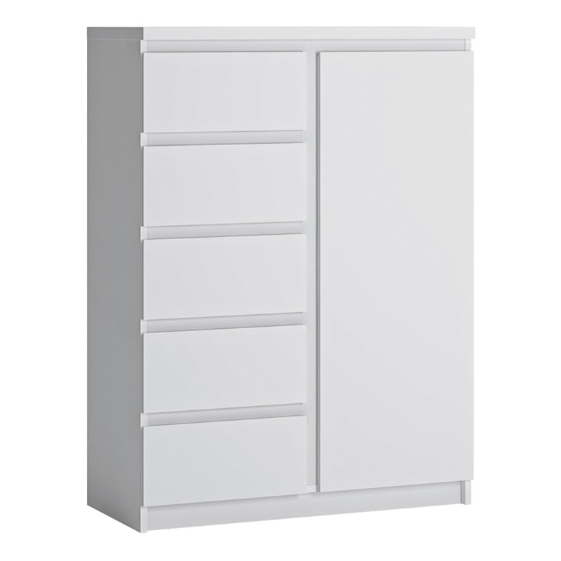 Fribo 1 Door 5 Drawer Cabinet in White — front view