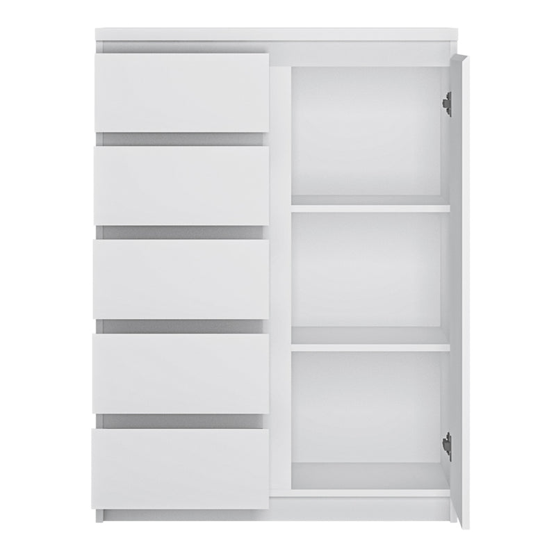 Fribo 1 Door 5 Drawer Cabinet in White — side angle