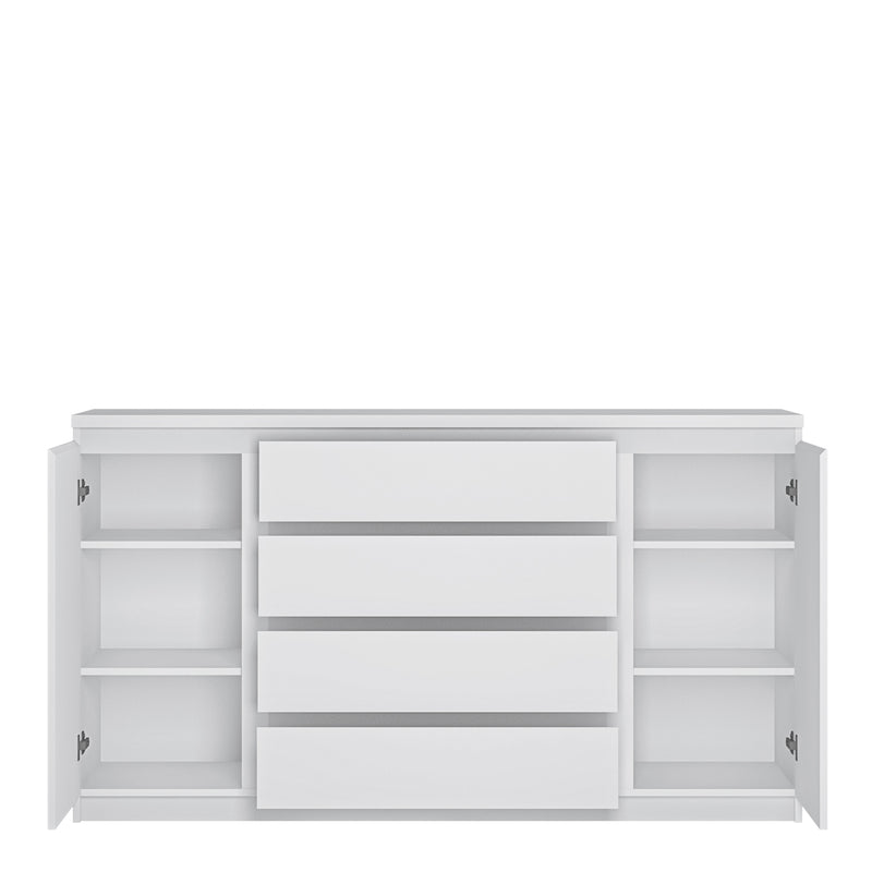 Fribo 2 Door 4 Drawer Wide Sideboard in White — side angle