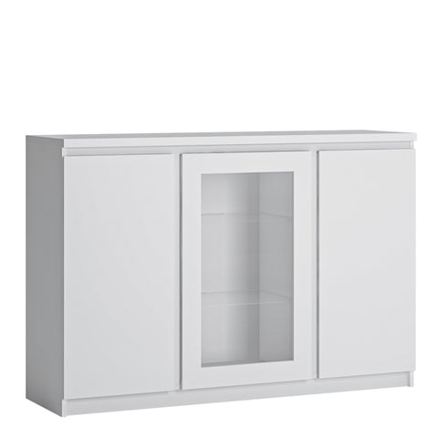 Fribo 3 Door Sideboard (Glazed Centre) in White — front view