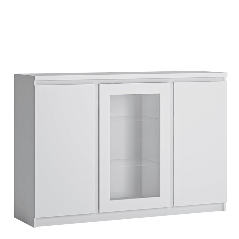 Fribo 3 Door Sideboard (Glazed Centre) in White — front view