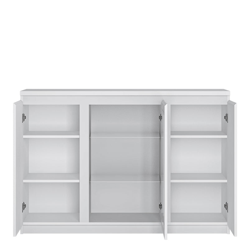 Fribo 3 Door Sideboard (Glazed Centre) in White — side angle