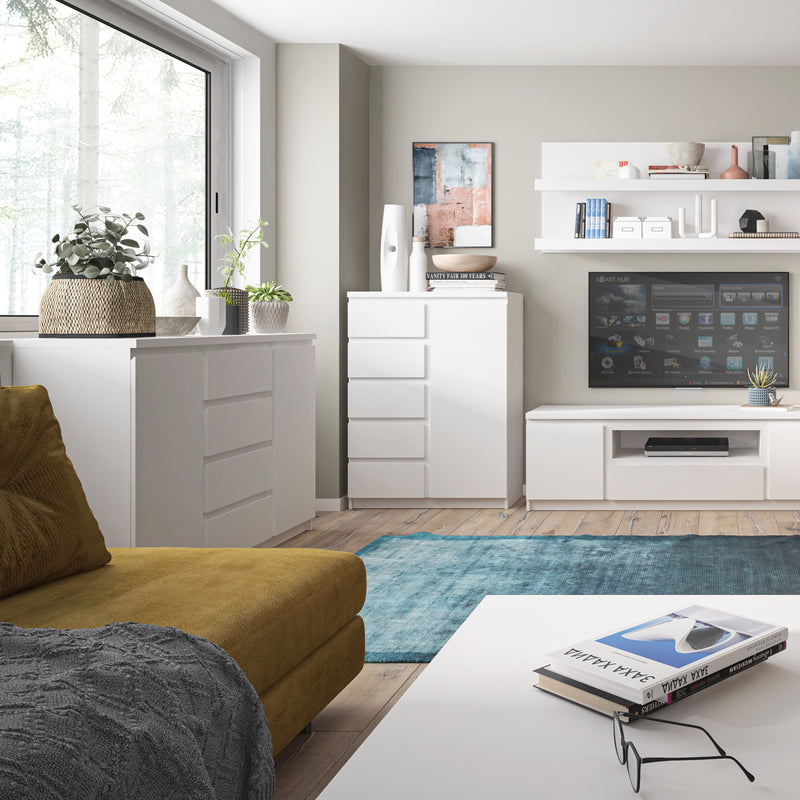 Fribo 3 Door Sideboard (Glazed Centre) in White — detail view