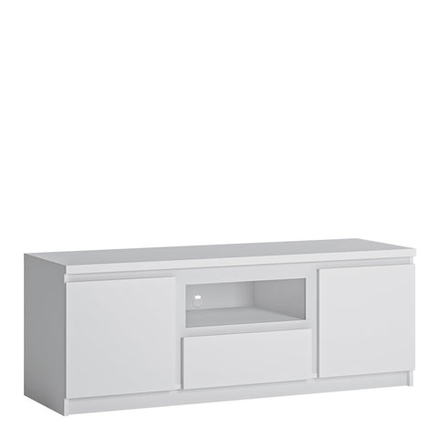 Fribo 2 Door 1 Drawer 136cm Wide TV Cabinet in White — front view