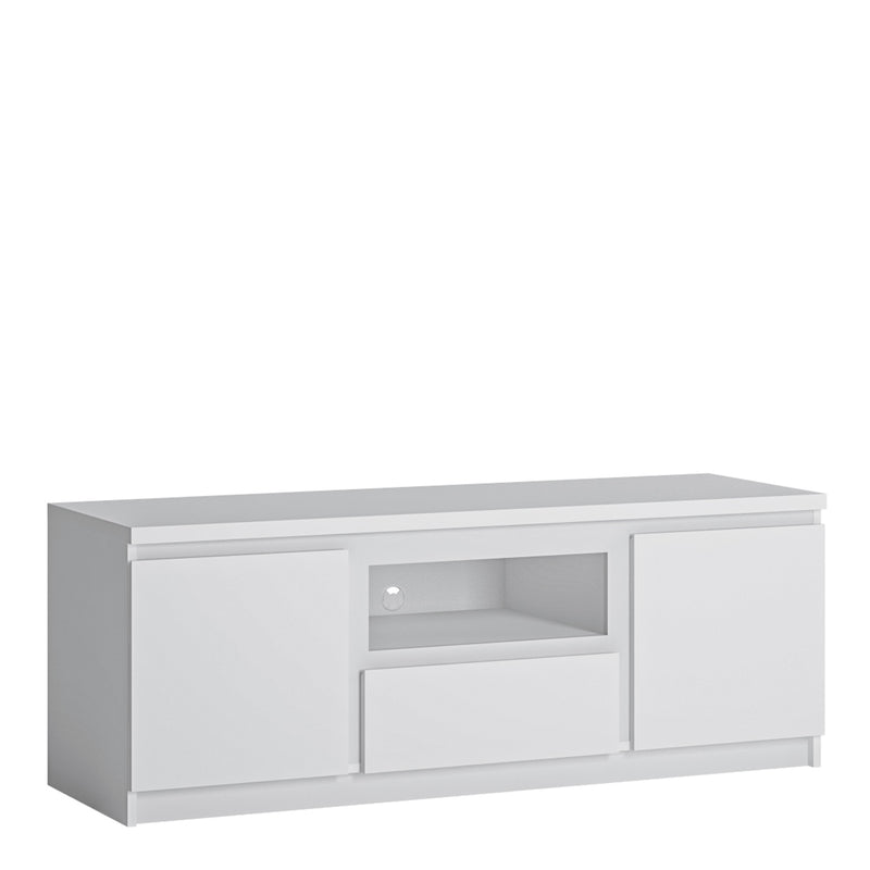 Fribo 2 Door 1 Drawer 136cm Wide TV Cabinet in White — front view