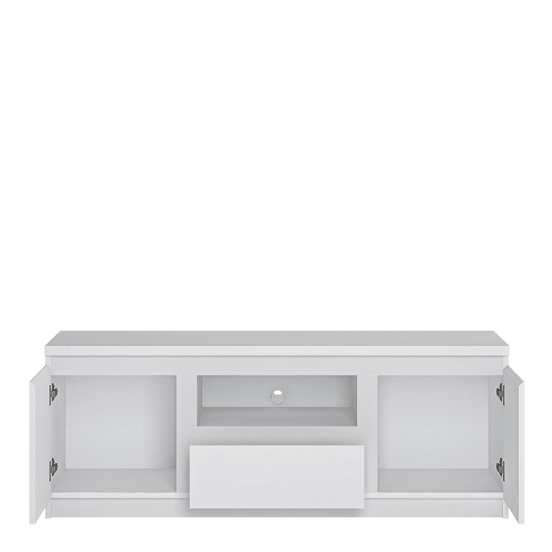Fribo 2 Door 1 Drawer 136cm Wide TV Cabinet in White — side angle