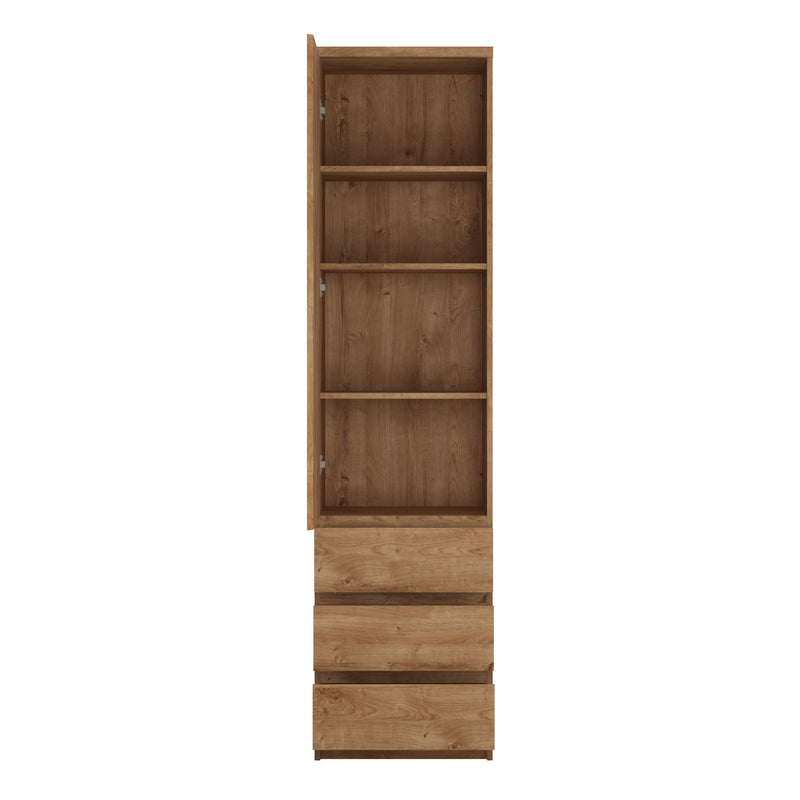 Fribo Tall Narrow 1 Door 3 Drawer Cupboard in Oak — side angle