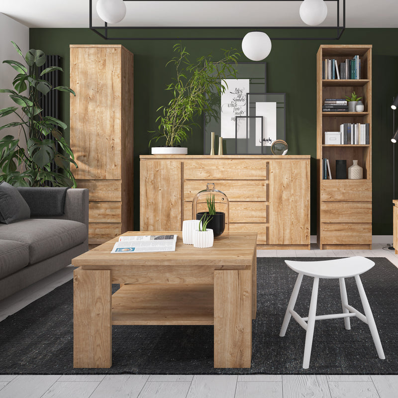 Fribo Tall Narrow 1 Door 3 Drawer Cupboard in Oak — detail view