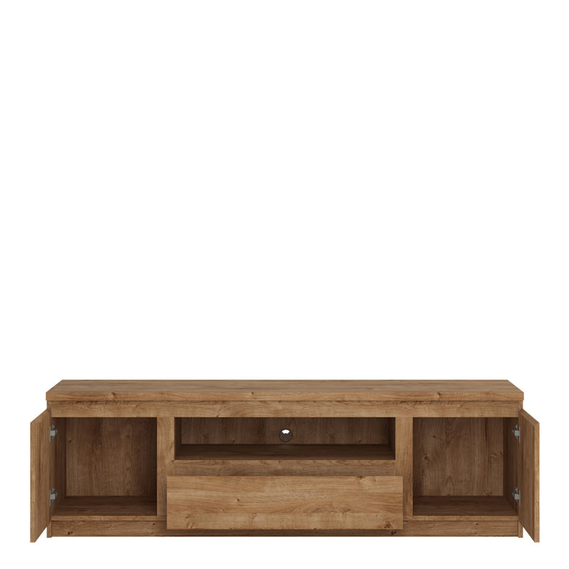 Fribo 2 Door 1 Drawer 166cm Wide TV Cabinet in Oak — side angle
