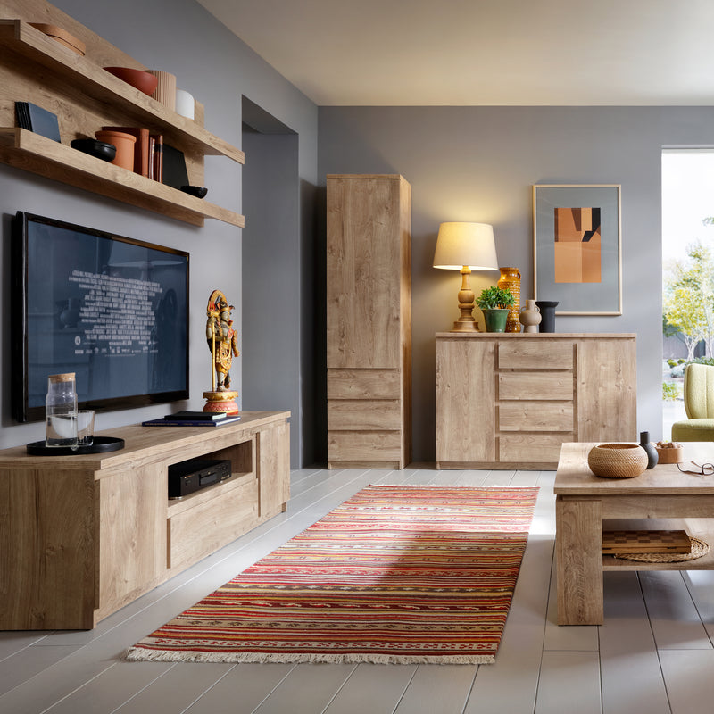 Fribo 2 Door 1 Drawer 166cm Wide TV Cabinet in Oak — detail view