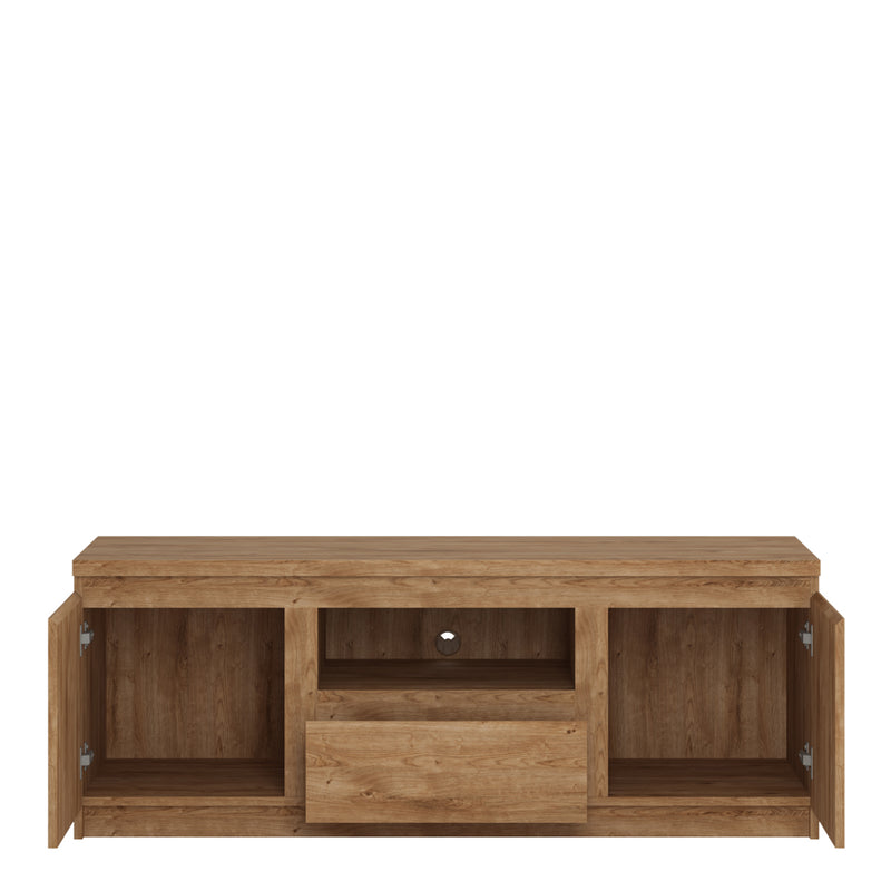 Fribo 2 Door 1 Drawer 136cm wide TV Cabinet in Oak — side angle
