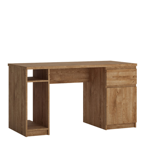 Fribo 1 Door 1 Drawer Twin Pedestal Desk in Oak — front view
