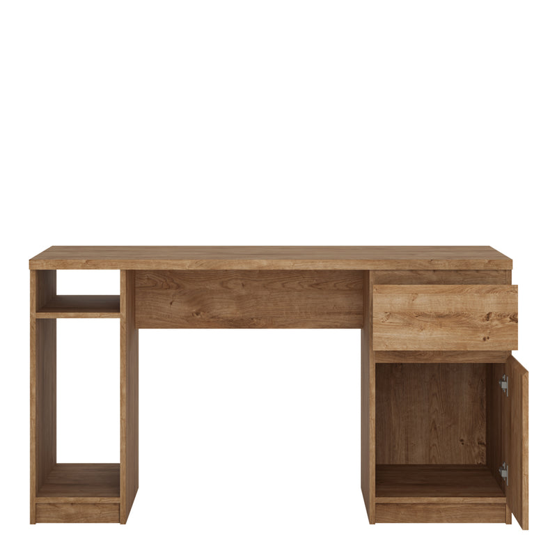 Fribo 1 Door 1 Drawer Twin Pedestal Desk in Oak — side angle