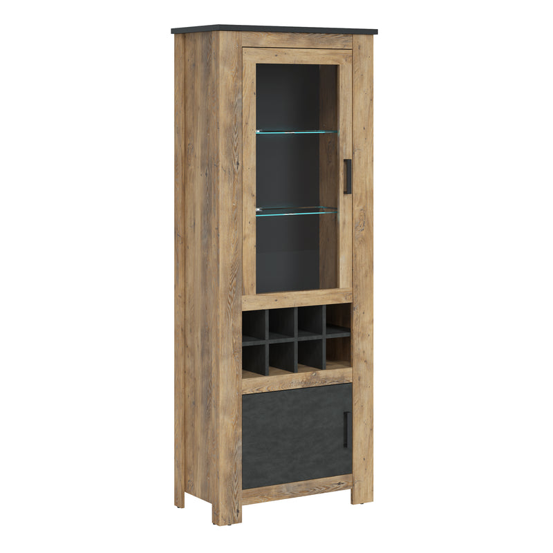 Rapallo 2 Door Display Cabinet with Wine Rack in Chestnut and Matera Grey — front view