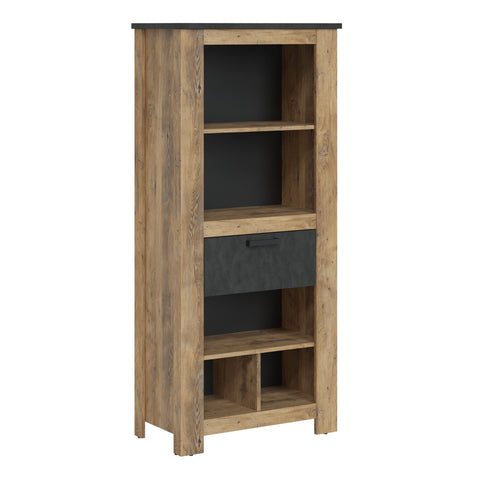 Rapallo 1 Drawer Bookcase in Chestnut and Matera Grey — front view