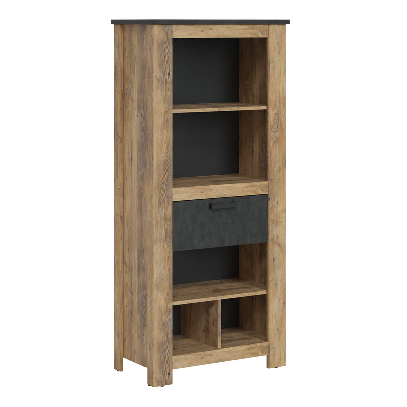 Rapallo 1 Drawer Bookcase in Chestnut and Matera Grey — front view