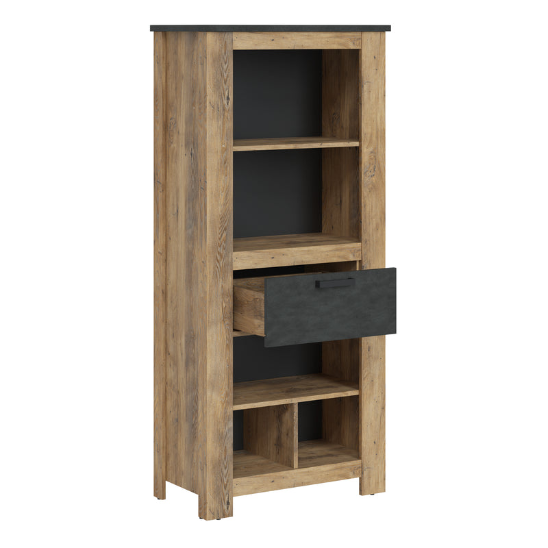 Rapallo 1 Drawer Bookcase in Chestnut and Matera Grey — side angle