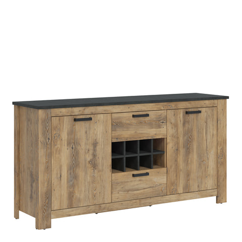 Rapallo 2 Door 2 Drawer Sideboard with Wine Rack in Chestnut and Matera Grey — front view