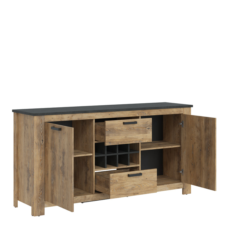 Rapallo 2 Door 2 Drawer Sideboard with Wine Rack in Chestnut and Matera Grey — detail view