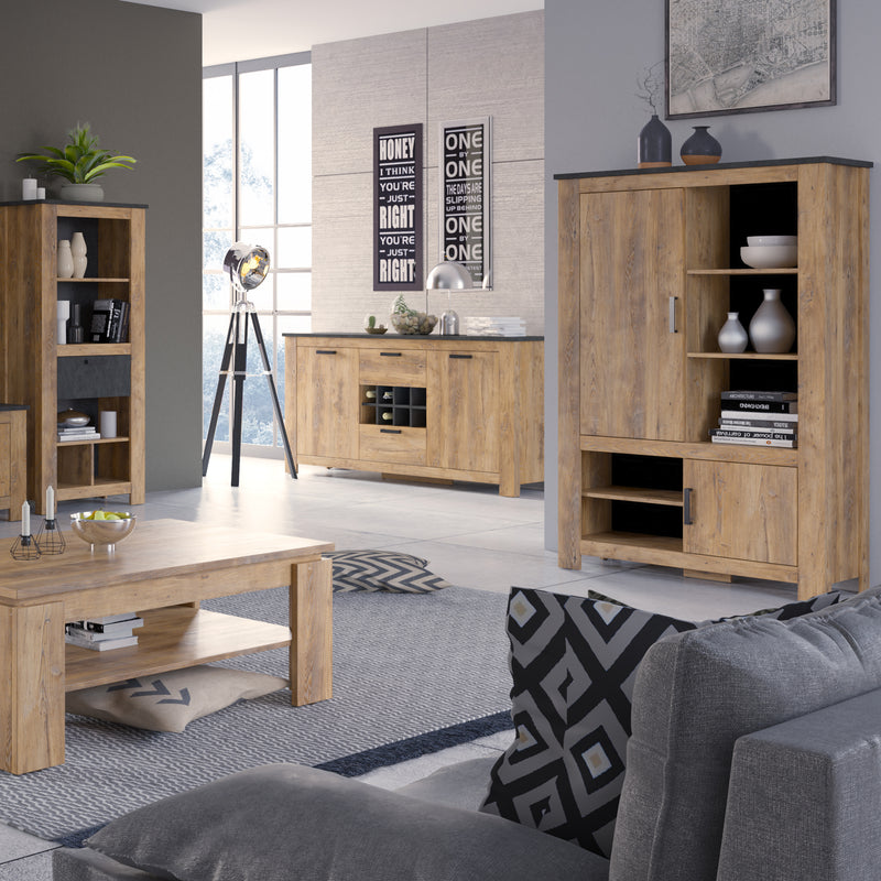 Rapallo 2 Door 2 Drawer Sideboard with Wine Rack in Chestnut and Matera Grey — alternative angle